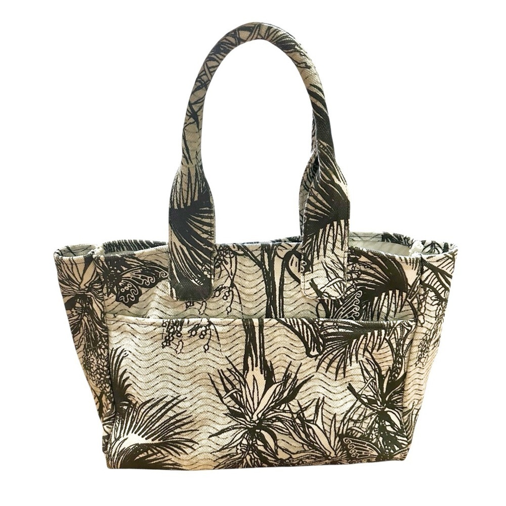 Vince Camuto Amia Tropical Navy Cotton Canvas Tote Bag - Picture 1 of 11